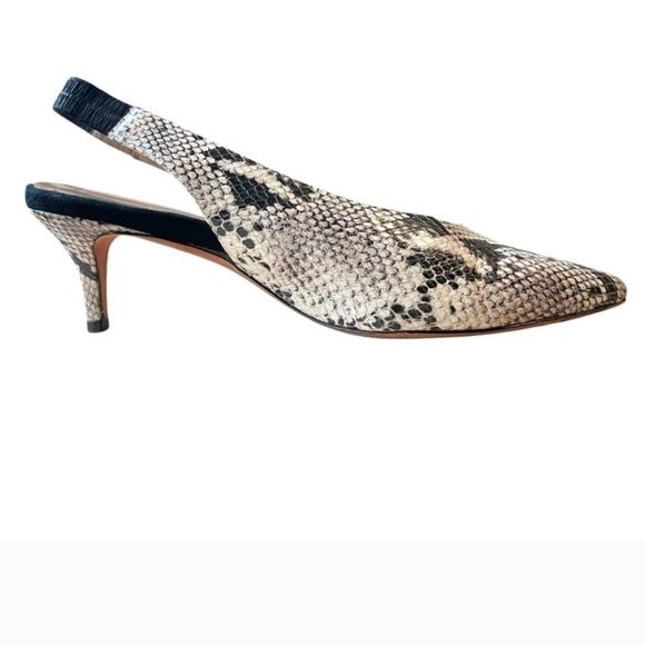 Natural Snake Embossed Slingback Kitten Heel Pointed Toe Suede Details Size 10 - Picture 2 of 13